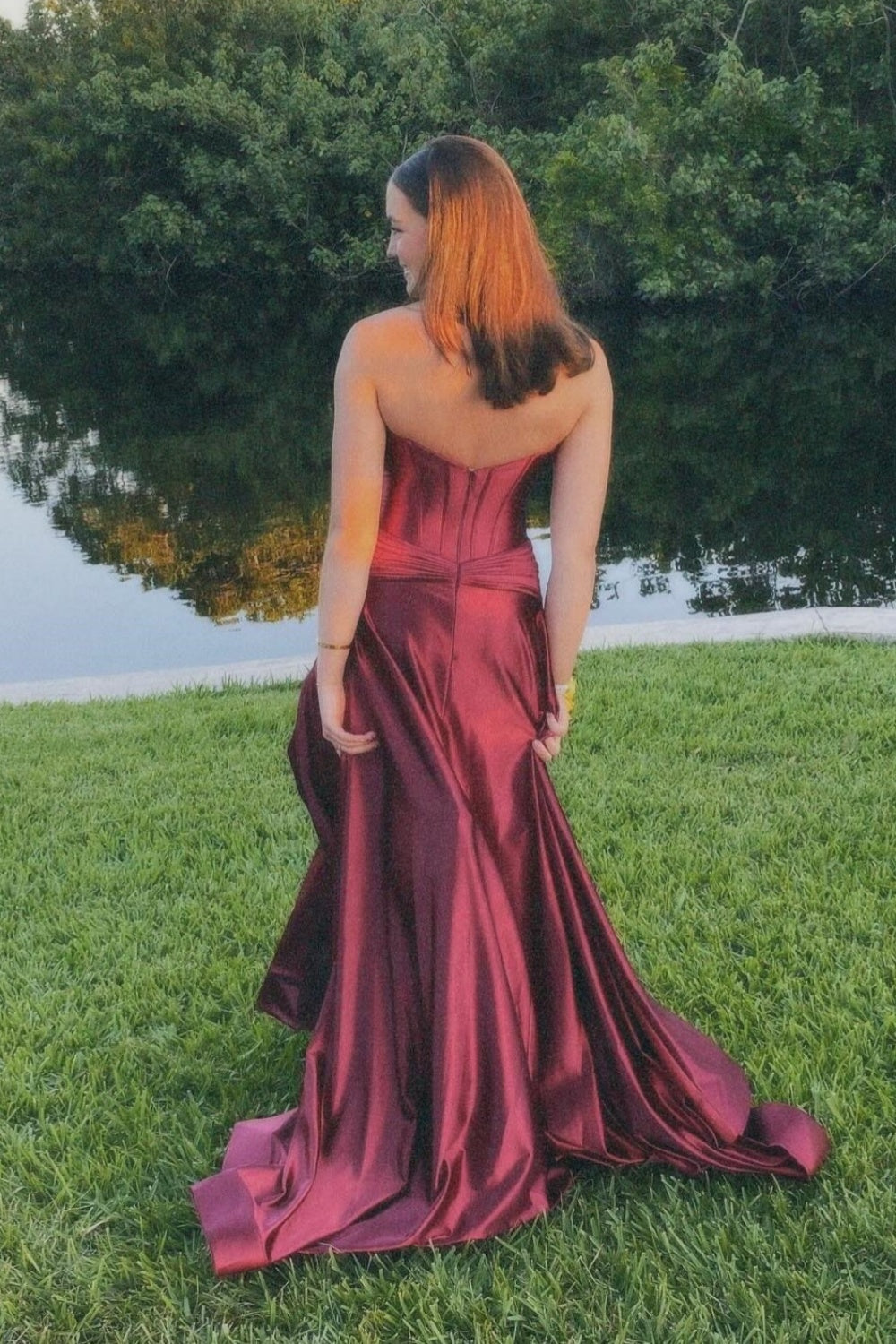 Strapless Royal Blue A-line Long Dress with Slit
