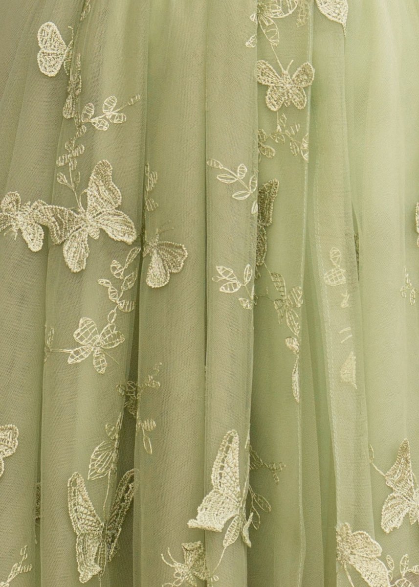 A-line Butterfly Lace Lilac Corset Prom Dress with Slit