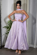 Beaded Strapless Sleeveless Shawl A-Line Ankle-Length Evening Dress