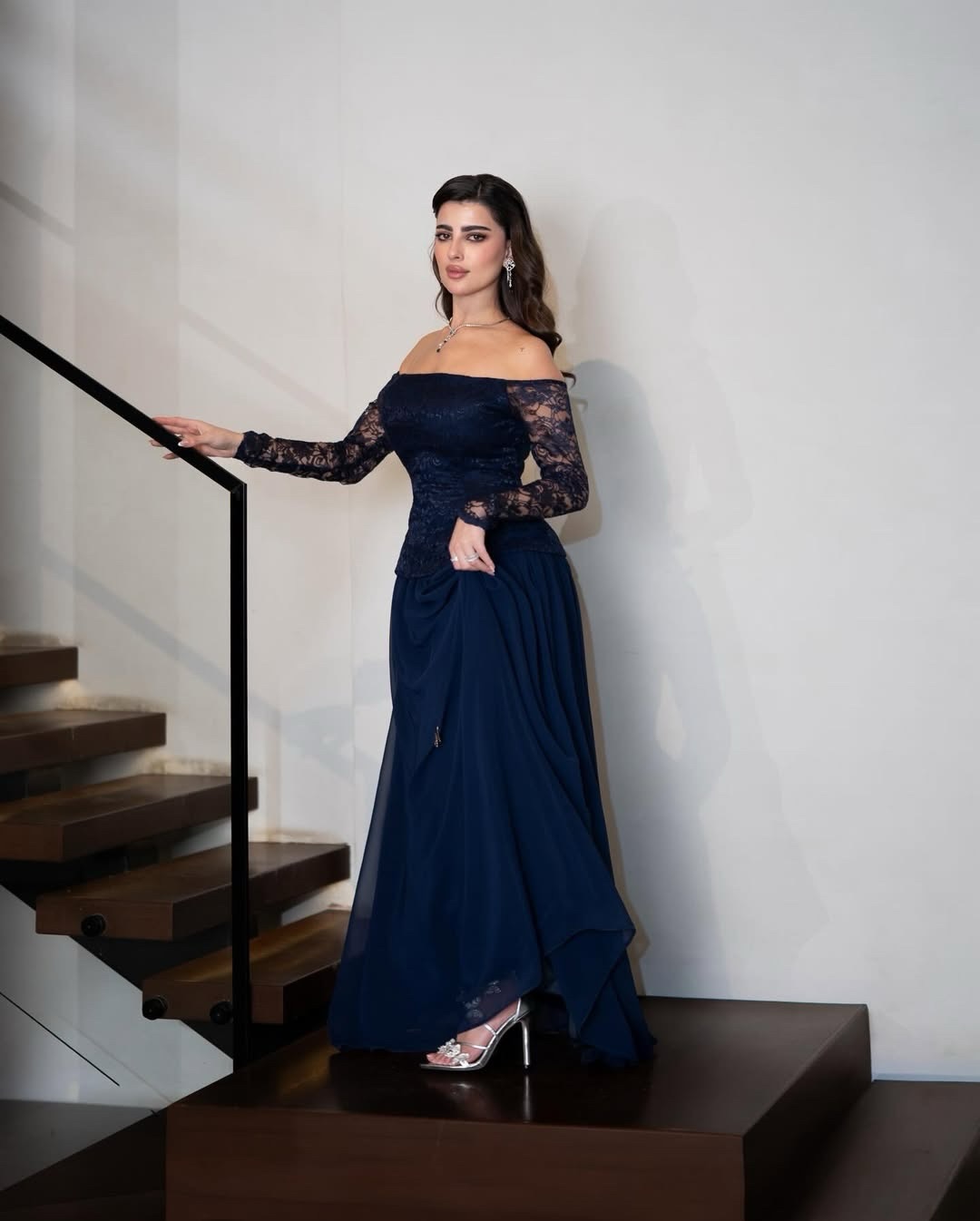 Elegant Off the Shoulder Lace Long Sleeve A-Line Evening Dress