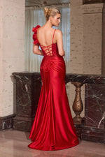 Spaghetti Straps Flowers Applique Sheer Mermaid Side Slit Prom Dress