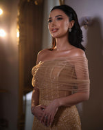 Sparkle Beaded Mermaid Off the Shoulder Sleeveless Evening Dress