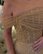 Sparkle Beaded Mermaid Off the Shoulder Sleeveless Evening Dress