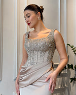 Square Neck Sleeveless Beaded Sparkle Mermaid Women Evening Dress