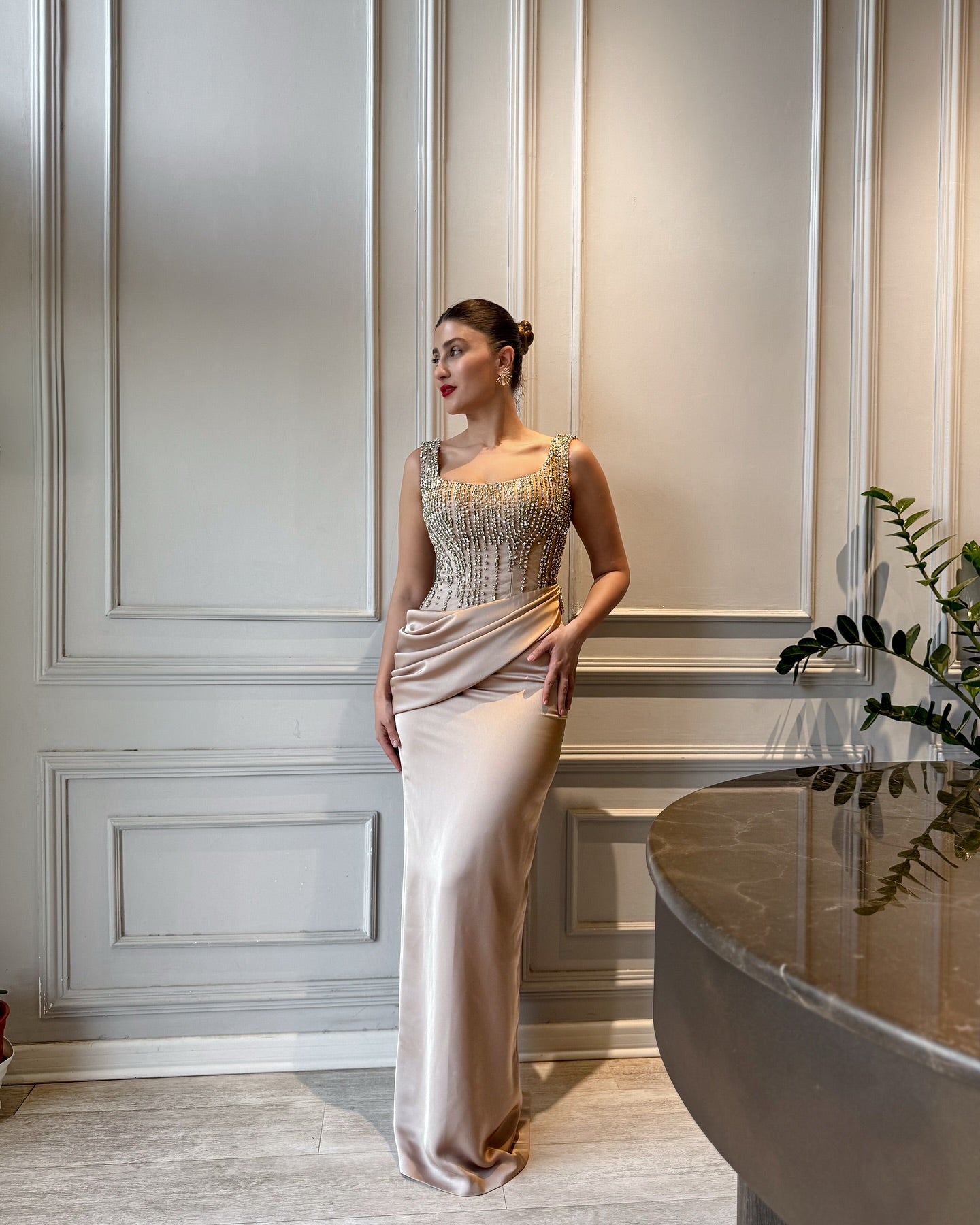 Square Neck Sleeveless Beaded Sparkle Mermaid Women Evening Dress