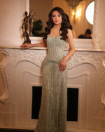Green Sequins Sparkle Sleeveless Sleeveless Sheer Mermaid Prom Dress