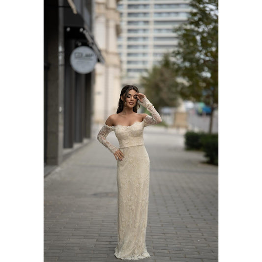 Mermaid Floor-Length Lace Off the Shoulder Long Sleeve Evening Dress