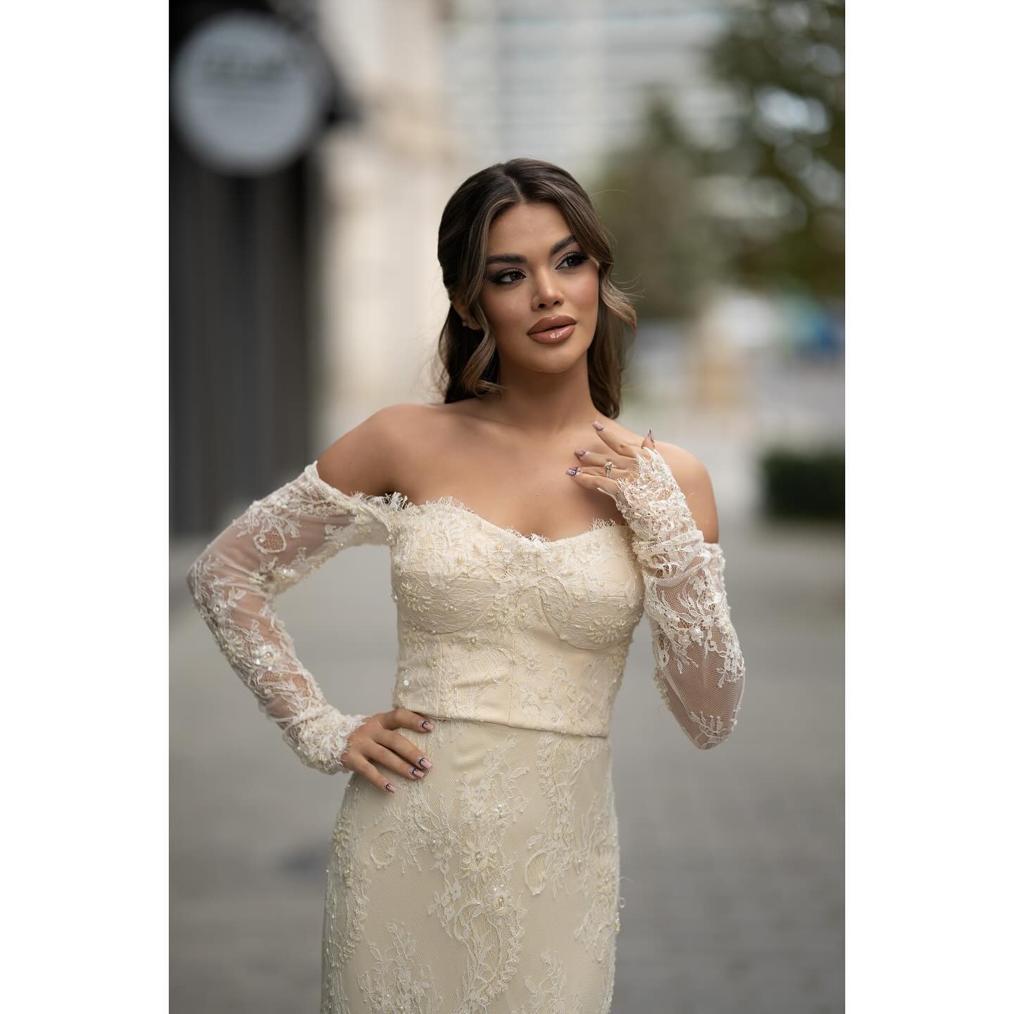 Mermaid Floor-Length Lace Off the Shoulder Long Sleeve Evening Dress