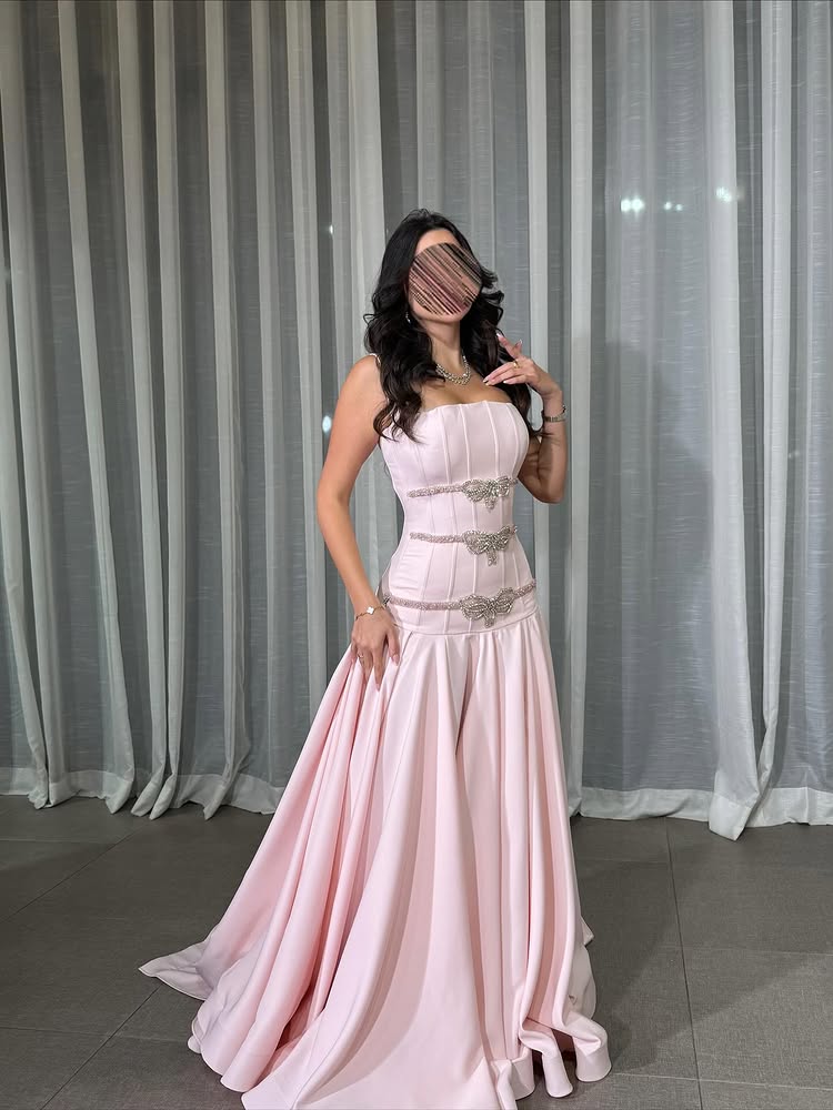 Square Neck Sleeveless Pink Beaded A-Line Floor-Length Evening Dress