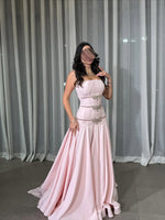 Square Neck Sleeveless Pink Beaded A-Line Floor-Length Evening Dress