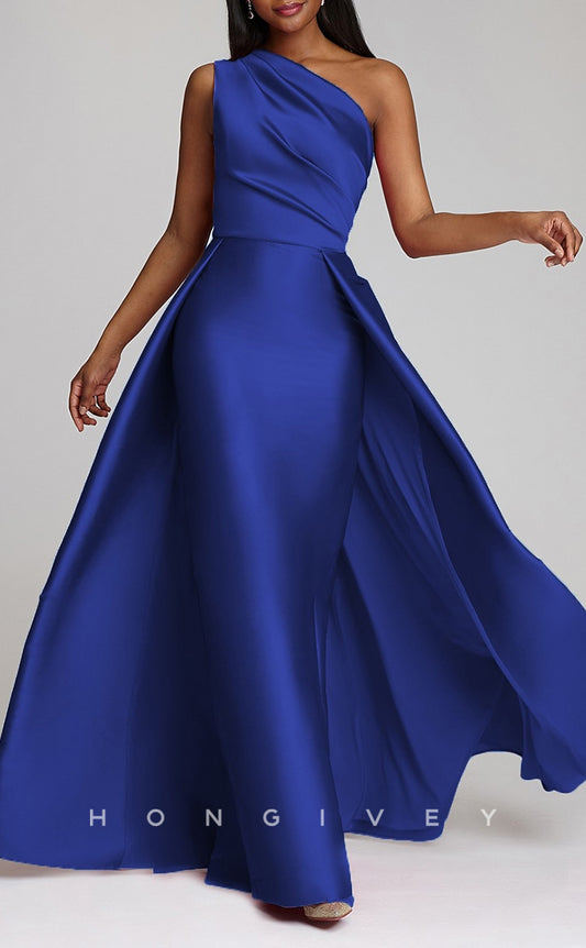 HM219 - Satin Fitted One Shoulder With Train Mother of the Bride Dress