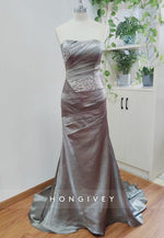 Sweep Train Trumpet Sweetheart Strapless Pleated Appliqued Evening Gowns