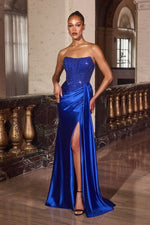 Beaded Long Formal Evening Corset Slit Prom Dress