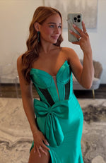 Mermaid Sweetheart Satin Corset Beaded Long Prom Dresses Formal Evening Dresses VK25101504
