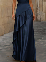 Satin Sleeveless Maxi Dress With Asymmetric Draping