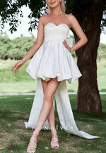 Sweetheart A-Line Satin Balloon Strapless Hem Wedding Dress With Big Bow