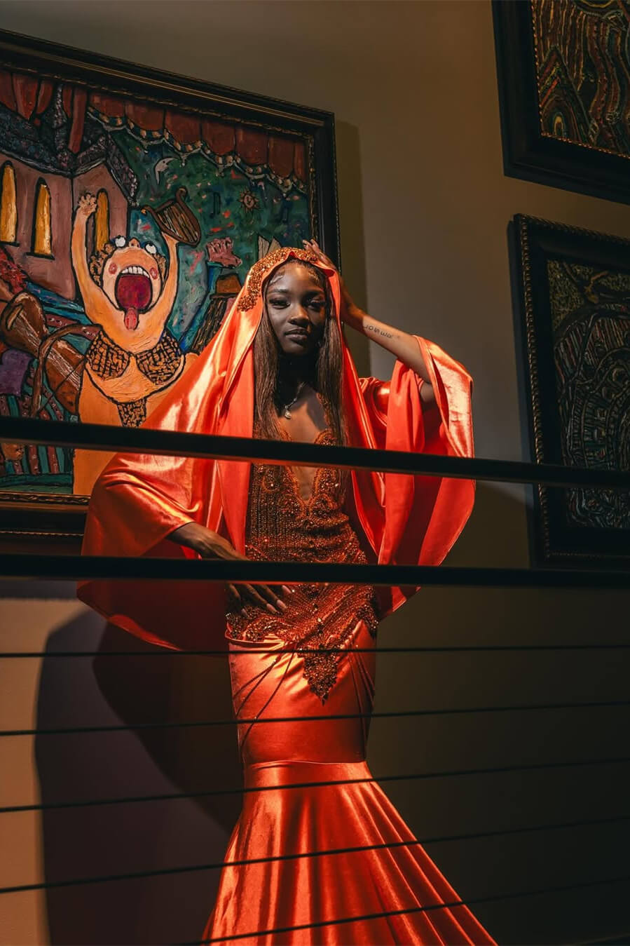 Modern Orange Sleeveless Mermaid Prom Dress With Beadings On Sale