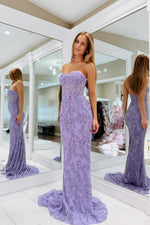Beaded Mermaid Sweetheart Light Purple Prom Dress