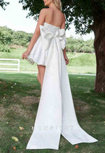 Sweetheart A-Line Satin Balloon Strapless Hem Wedding Dress With Big Bow