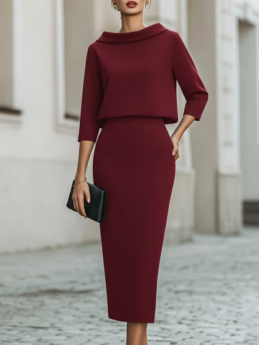 Boat Neck Long Sleeve Mermaid Tea-Length Wedding guest Dress