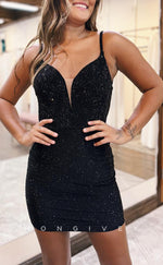 H2147 - Sexy Fitted V-Neck Spaghetti Straps Fully Beaded Party/Homecoming Dress