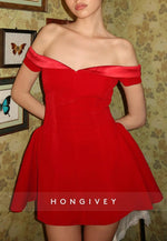 Simple Red Off the Shoulder A-Line Pleated Short Homecoming Dress