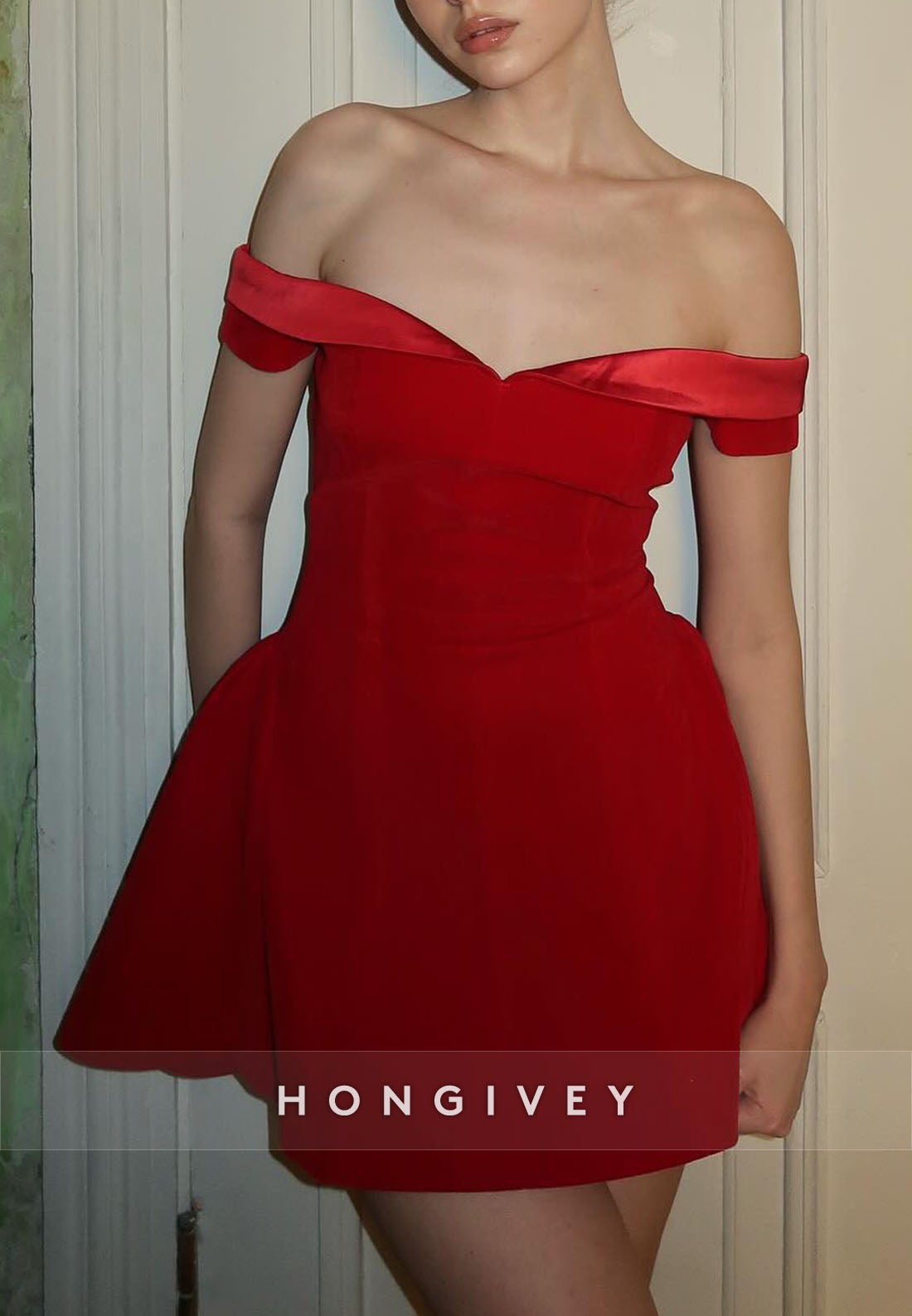 Simple Red Off the Shoulder A-Line Pleated Short Homecoming Dress