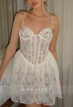 Lace Spaghetti Straps Sweetheart A-Line Short Homecoming Dress