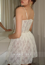 Lace Spaghetti Straps Sweetheart A-Line Short Homecoming Dress