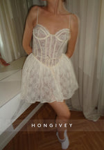Lace Spaghetti Straps Sweetheart A-Line Short Homecoming Dress