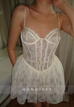 Lace Spaghetti Straps Sweetheart A-Line Short Homecoming Dress