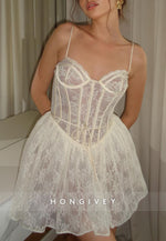 Lace Spaghetti Straps Sweetheart A-Line Short Homecoming Dress