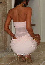 Strapless Pale Blush Sheath Leakage Waist Mini Homecoming Dress with Ruffles