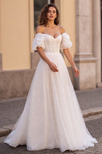 Bubble Sleeves Sweetheart Tulle A-Line Wedding Dress Long Online