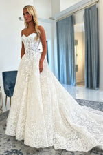 Bohemian A Line Sweetheart Lace Wedding Dress