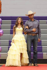 Fashion A Line Sweetheart Daffodial Chiffon Tiered Prom Dress