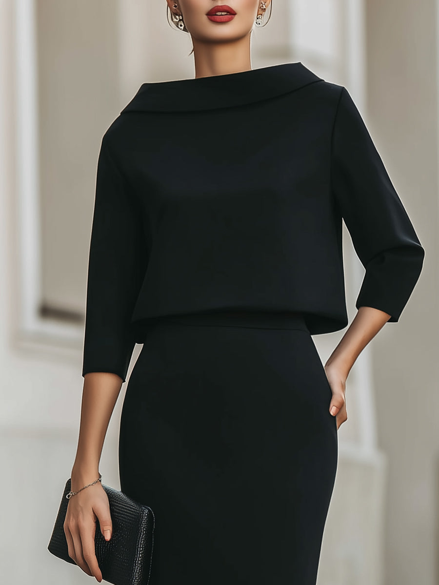 Boat Neck Long Sleeve Mermaid Tea-Length Wedding guest Dress
