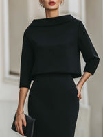 Boat Neck Long Sleeve Mermaid Tea-Length Wedding guest Dress