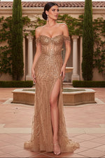 Sheer Off the Shoulder Long Sequin Prom Dress