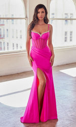 Sheer-Bodice Long Prom Dress with Rhinestones CD307