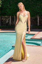 Beaded Corset Long Formal Fitted Prom Dress