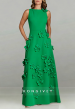 Halter Floor-Length A-line Evening Gown Pleated Flowers Mother of the Bride Dress