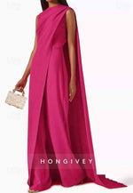 Sleeveless Evening Gowns Wedding Guest Jumpsuit Mother of Bride Dress with Cape