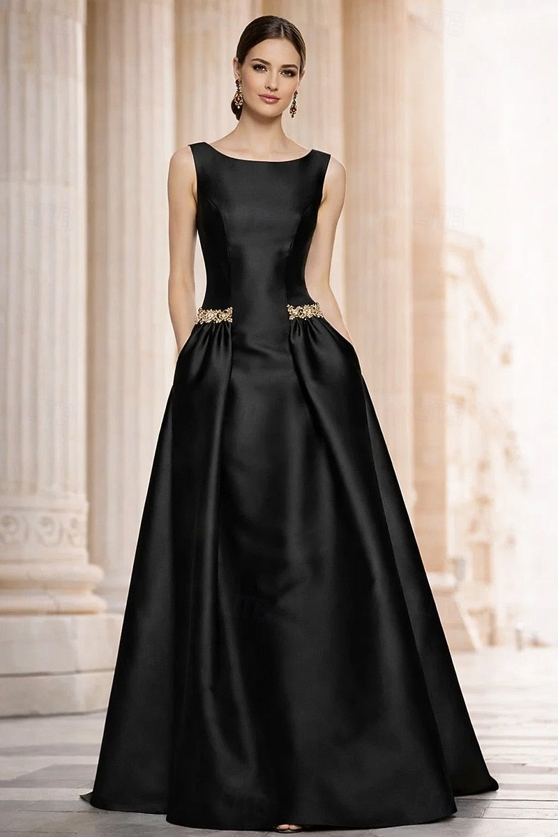 O-Neck Sleeveless Beaded A-Line Floor-Length Evening Dress