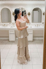 Cantaloupe Orange Ruched A-Line Corset Tiered Long Party Dresss