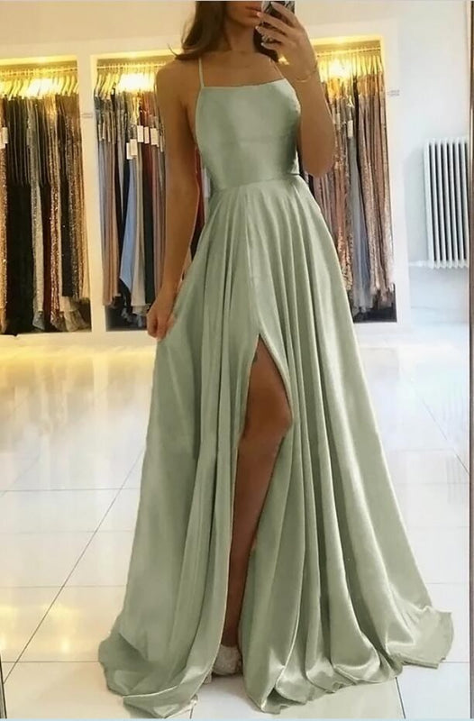 Charming Spaghetti Straps Satin Evening Dress with Side Slit