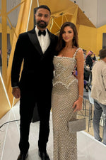 Charming Square Neck Glitter Beadings Sheath Prom Dress