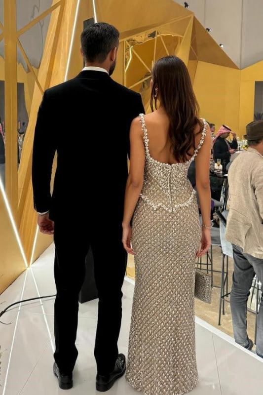 Charming Square Neck Glitter Beadings Sheath Prom Dress