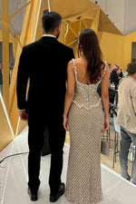 Charming Square Neck Glitter Beadings Sheath Prom Dress