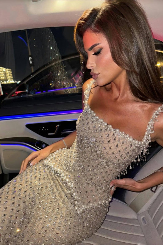 Charming Square Neck Glitter Beadings Sheath Prom Dress